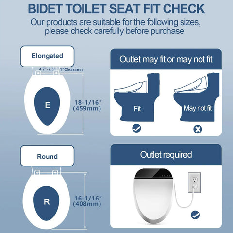 Bidet toilet seat fit check diagram for Straight Up Premium Electric Heated Bidet Toilet Seat For Round Toilets Featuring Turbo Wash And Quick Air Dry Plus Triple Warmth Settings Smooth Close Lid And Wireless Remote With Led Night Light.