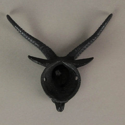 Badass Set Of Two Baphomet Coat Hooks 6 Inch Cast Iron Wall Mounts Solid Decorative entryway hardware top view of hook.