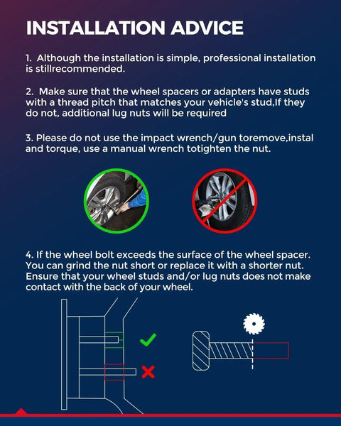 Installation advice for One Inch Thick Wheel Adapters Lug Centric Bolt Pattern Converter for 5x4.5 to 5x5.5 hub setup.