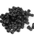 100 Pack Waterproof Cable Glands For 6-12mm Cables, PG13.5 Nylon Glands With Gaskets, IP68 Rated, Adjustable Tightening, Outdoor And Indoor Use, Black. Black PG13.5 nylon cable glands for 6-12mm cables, shown in a pile