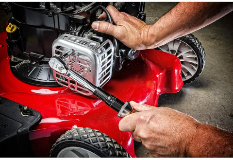 Using a One Quarter Inch Drive 120XP Micrometer Torque Wrench With Thirty To Two Hundred Inch Pounds Range on a lawn mower engine