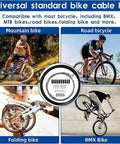 Collage of mountain, road, folding, and BMX bikes with text "Universal standard bike cable kit."