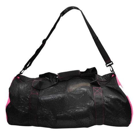 Collapsible Mesh Duffle Bag For Dive Gear With 600D Polyester, YKK Zipper, Neoprene Grip, And Extra Shoulder Strap, side view