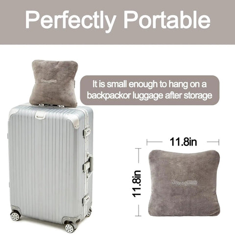 2 In Go Everywhere Travel Blanket Pillow Micro Plush Flannel Cozy Compact For Airplane And Car Office And Home Use Ultra Soft Sleep Pillow For Travel Essentials Gray on luggage