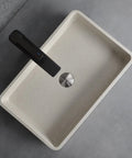 Total Show Stopper Matte Concrete Rectangular Vessel Sink 19.7 X 12.8 Inch Above Counter Basin with sleek black faucet