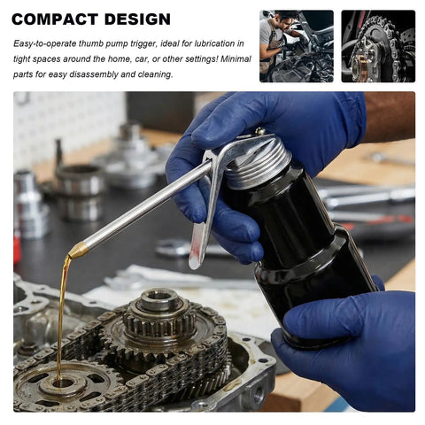 Using 8 Oz Capacity Handy Auto Lubrication Pump Oiler Can With Handle And Straight Spout High Pressure Quick Dispense