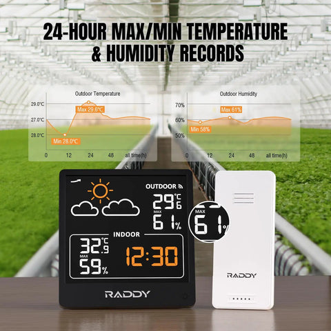 Indoor Outdoor Thermometer and Hygrometer Wireless Weather Station With 5-Inch VA Display and remote sensor, black