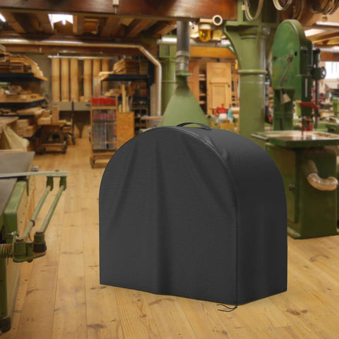 Heavy Duty Miter Saw Cover With Integrated Dust Guard Boasts Solid Shop Armor For Twelve Inch Equipment, black waterproof cover in workshop.
