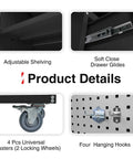 Mobile Garage Storage Cabinet With Wheels Pegboard Drawer And Adjustable Shelf For Tools And Hardware Built In Door Pegboard For Hanging Heavy Duty Easy Roll Metal Tool Cabinet For Workshop Organization, adjustable shelf and soft-close drawer glides