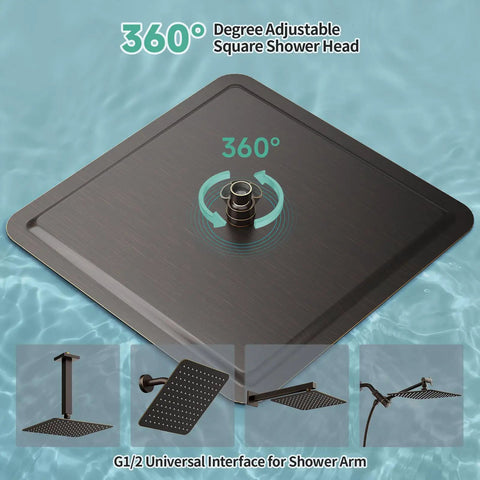 Big Ol 16 Inch Square Stainless Steel Rain Shower Head With High Pressure, Oil Rubbed Bronze Finish, 360 degree adjustable