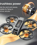 Big Screen Remote Control Drone With Dual Cameras, 4.92 Inch Display, Two Batteries in flight illustrating brushless motor power