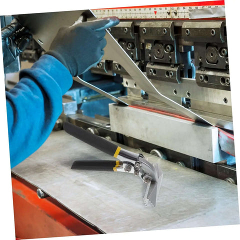 Worker using 3 Inch Hand Seaming Pliers Manual Metal Bender For Bending Seams And Flattening Sheet Metal With Straight Jaw Design