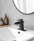 Waterfall Matte Black Bathroom Faucet With Single Handle Fits 1 Or 3 Hole Sinks Includes Pop Up Drain And Deck Supply Hoses