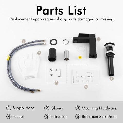 Parts list for Matte Black Bathroom Faucet Set 2 Pack For Single Hole Vanity Sinks Stainless Steel 18 8 Lead Free NSF And CUPC Certified
