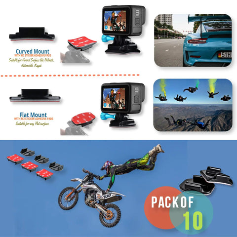 Helmet Mount Adhesive Pads For Action Cameras With Curved And Flat Mounts Secure Your Camera During Rides and Falls, Pack of 10