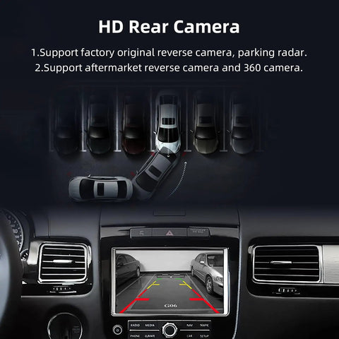 VW Touareg Wireless CarPlay Android Auto Adapter Upgrade Kit With 2.4G 5.8G WiFi Bluetooth 5.0 MirrorLink Siri GPS CarPlay Retrofit For 2011 2012 2013 2014 2015 2016 2017, dashboard display with HD rear camera view