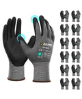 Safety Work Gloves MicroFoam Nitrile Coated Seamless Knit Nylon, 12 Pairs Pack, Black Micro Foam Grip, touchscreen fingertips