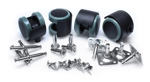 2 Inch Floor Protector Rubber Caster Wheels Set Of 4 With 5 Sixteenth Inch Stem Or Top Plate Mounting, hardware shown