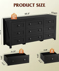 Top Shelf 9 Drawer Farmhouse TV Stand With Badass Storage Space And Rustic Barn Accents Built For Chill Living Rooms Holds Big Screens Up To 70 Inches In Sleek Black size dimensions with weight details.