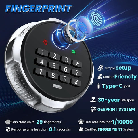 Biometric Safe Box 23.6 Inch Tall Home Safe With Water And Fireproof Design fingerprint keypad detail