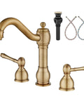 8 Inch Widespread Bathroom Sink Faucet With 3 Hole Deck Mount Vanity Mixer Tap Pop Up Drain Antique Brass Double Lever Handle All Metal Brass Construction Rustproof And Easy To Install