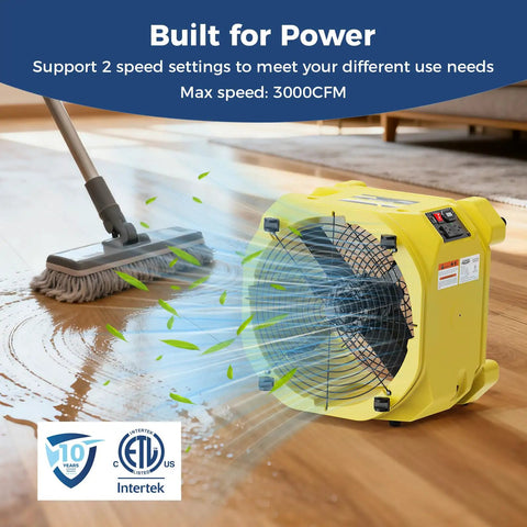 No Sweat Heavy Duty Industrial Air Mover And High Velocity Floor Blower Beast For Rapid Carpet Drying Job Site Essential 3000 Cfm Workhorse with mop and airflow.
