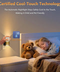 Straight Up Easy Dusk To Dawn Plug In Night Light With Smooth Slide Dimmer And Auto Sensor Zero Stress Setup For Hallway Bedroom Energy Saving LED Wall Lamp Top Shelf Two Pack with cool-touch technology installed beside a sleeping child.