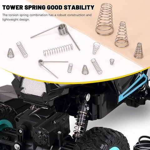 148 Piece Stainless Steel Conical Spring Set With 3 Styles And 15 Sizes, shown with a model car for stability