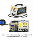 Car Body Dent Puller And 7 Function Spot Welder Kit 220V displays low voltage operation at 155V with digital readout