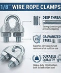 20 Pcs One Eighth Inch Wire Rope Clamp Clips Heavy Duty Workhorse M3 Galvanized Cable Clamps features deep thread design