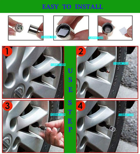 Installation steps for 4 Pack LED Bike Wheel Valve Cap Lights Waterproof Tire Valve Stems Flashy Lights For Cars Bicycles