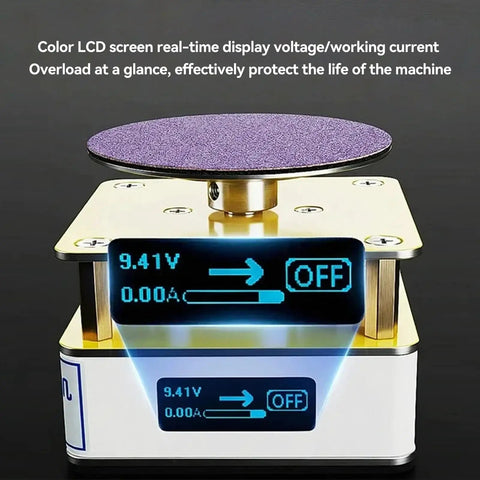 Pro Tier Mini Grinding Machine Featuring Digital Display And 10000 Rpm Speed showing color LCD screen with voltage readout.