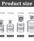 Heavy Duty Chromium Vanadium Steel Socket Adapter Set with 3/8 to 1/2 and 3/8 to 1/4 square ratchet reducers, mirror polished.