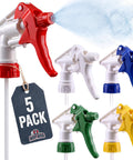Shop Grade Drip Proof Spray Trigger Heads 5 Pack Chemical Resistant Refills with red, blue, green, yellow, and white nozzles