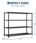 Rock Solid 4 Tier Heavy Duty Metal Shelving Unit Commercial Wire Storage Rack 63x47.2 inches, carbon steel for garage use.