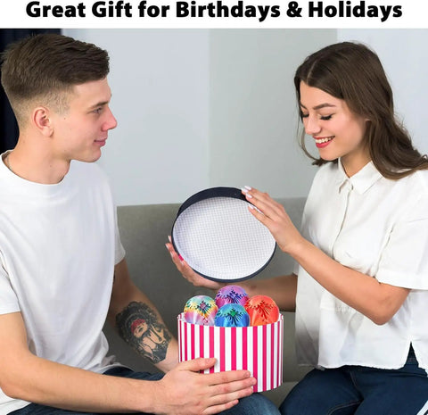 Two people opening gift box with Gear Ball Fidget Toys 4 Pack For Stress Relief And Focus 3D Printed GearSphere Spin Cube Desk Toy