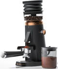 Level Up Your Daily Brew With This Bang For Your Buck Electric Coffee Grinder Featuring 75 Stepless Speeds And A Premium 40mm Burr For Zero Mess Single Dose Prep That Makes Flavor Hit Different, showcasing coffee beans in hopper.