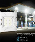 150W LED Canopy Light, 20250 LM, 5000K Daylight White, gas station application, illuminated canopy and bright LEDs, 110-277VAC, DLC/ETL listed