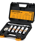 Three Eighths Inch Drive Spark Plug Socket Set With Universal Joint And Six Inch Extension Bar SAE And Metric Sockets In Case