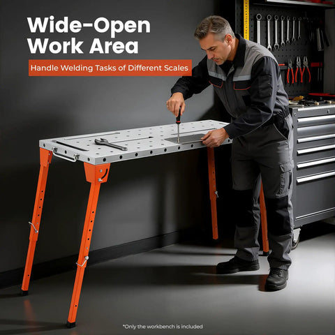Heavy Duty Folding Welding Table With Adjustable Height And 1000 Lb Capacity Shop Grade Steel Workbench in use for welding tasks