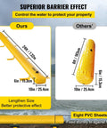 Heavy Duty Flood Barrier Kit With 24ft Water Barrier Tubes showing size comparison with 10in width and 6in height.