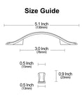 Diagram of Matte Black Cabinet Pulls and Handles Set of 15 for Kitchen showing 5.1 inch length and size dimensions.