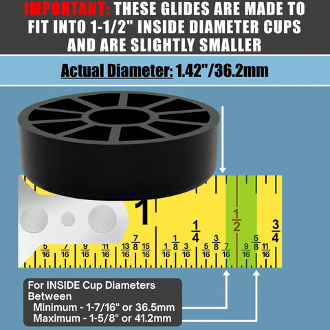 Wrought Iron Patio Furniture Feet Cap Glides For Outdoor Table And Chair Legs No Slip Floor Protectors 1.5 Inch 24 Pack Black Self Leveling Cushioned Foam size diagram