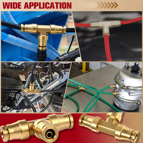 Images of 1/4 Inch Quick Push To Connect Brass Union Tee 3 Way Air Line Adapter DOT Approved for pneumatic systems