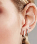 Stainless Steel Earring Set For Women, 10 Pairs, Includes Small Huggie Hoops, CZ Studs, And Glossy Spherical Studs, Versatile Stainless Steel Jewelry For Everyday Piercing Looks on ear