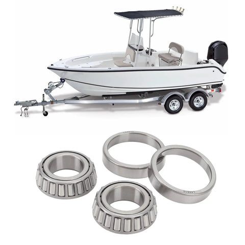 Boat on trailer with All In One Trailer Wheel Hub Bearings Kit With L44643 Inner And Outer Bearings And Grease Seals Races And Hardware