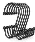 Double Shower Curtain Hooks For Curtain And Liner, Rustproof Metal Rings With Smooth Glide, 12 Pack, Black, anti-drop design