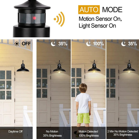 Motion Sensor Outdoor Lights Dusk To Dawn With 3 Lighting Modes Exterior Porch Light Wall Mount IP65 Waterproof Anti Rust For House And Garage 2 Pack Bundle