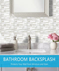 Bathroom with DIY Friendly Peel And Stick Kitchen Backsplash Tiles 12x12 Premium 3D Wall Tiles above sink area