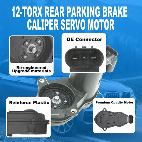 Heavy Duty Parking Brake Actuator Motor For Bmw 5 Series X3 Z4 And Range Rover Sport detailed view of caliper servo motor with connectors.